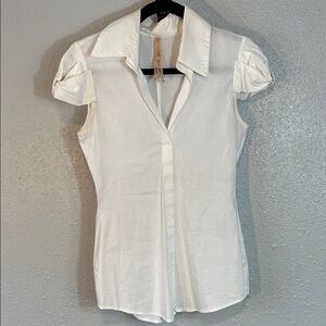 Bailey 44 White Puff Sleeve Button Down Blouse – Collared Fitted Top Size S